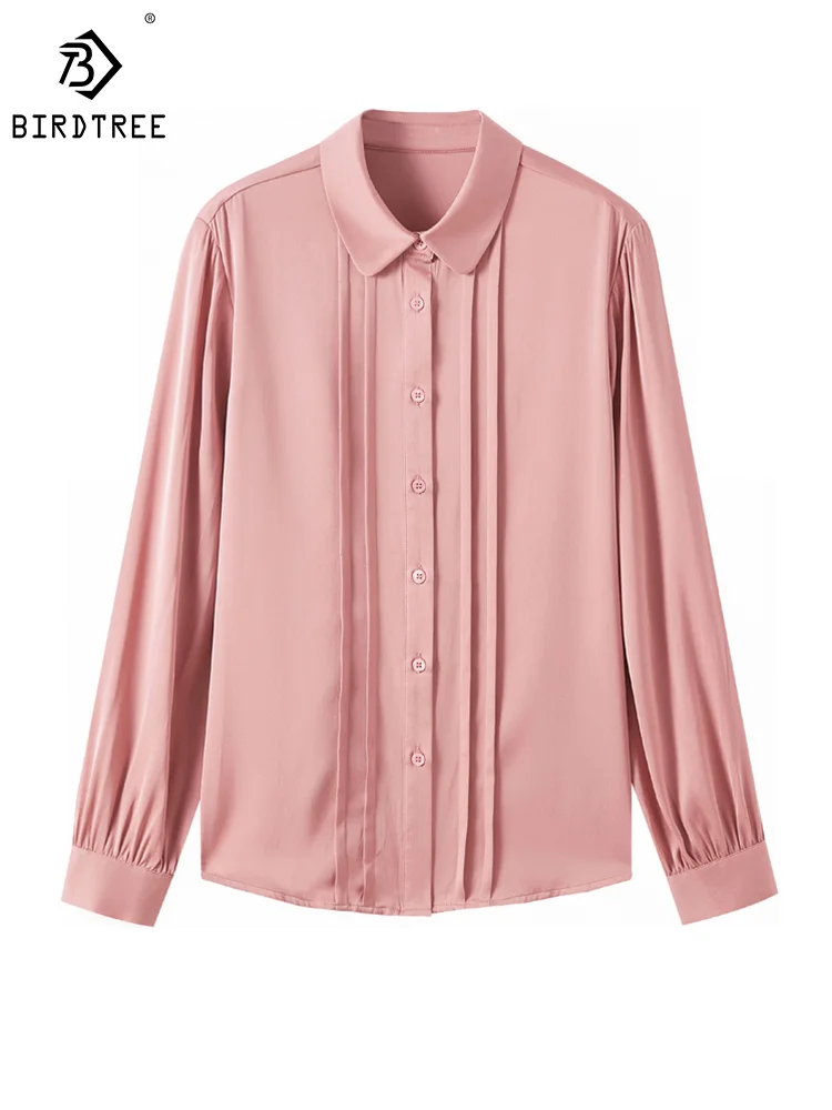 

BirdTree 91.2% Real Silk Shirt for Women, Lapel Neck Long Sleeve, Elegant Fashion Chic Blouses, 2024 Spring New Tops T42863QM