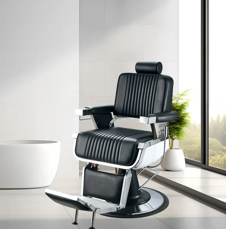 Chaises de barbier à hauteur de siège réglable, plaque plaquée, chaise pour salons de coupe de cheveux, entièrement personnalisée, noire, moderne