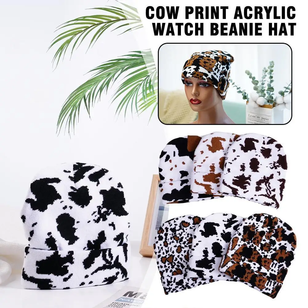 Cute Leopard Print Cow Knitted Hat Acrylic Soft Lightweight Comfortable Four-season Fisherman Hat Birthday Gift