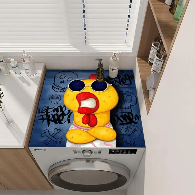 VIKAMA Hip Hop Graffiti Chicken Skeleton Washer Dryer Top Pad Water Absorbent Anti Slip Kitchen Counter Decor Mat