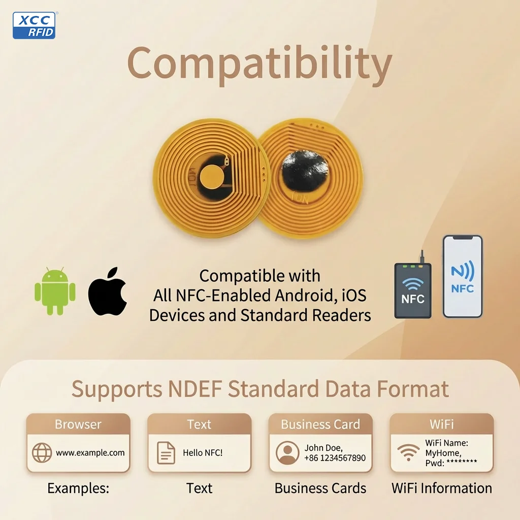 10mm FPC NFC Tags Programmable NTAG213 Chip 144 Byte NFC Forum Type 2 for Anti-counterfeiting in Paper Plastic Metal Application