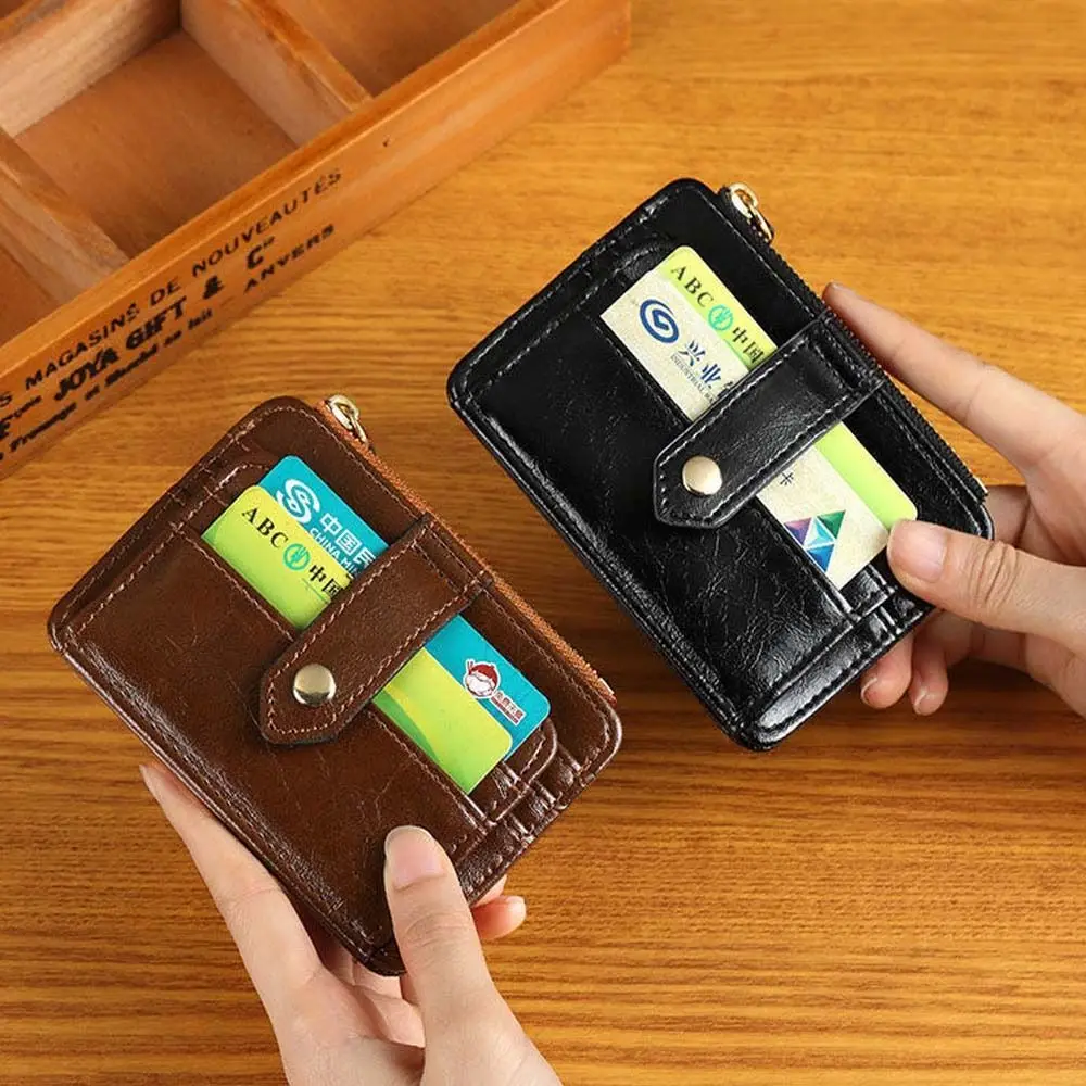 

Casual Korean Style Retro Card Bag Solid Color Wallet Mini Wallet Multiple Card Slots PU Zipper Coin Purse Travel