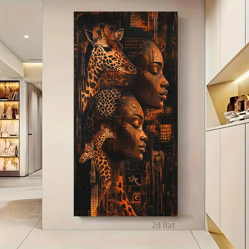 (1PC Unframe)Large Decorative Painting 1pc 50cm x 100cm 19.69 inches x 39.4 inches Frameless Modern Canvas Wall Art - Giraffe an
