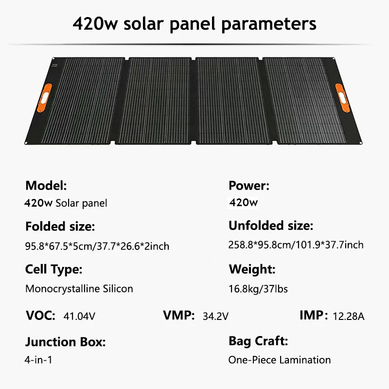 420W Tragbares Solarpanel 400W Leichtgewichtig 17KG Faltbare Solarmodule mit Verstellbarem Ständer IP68 Wasserdichtes Solarladegerät