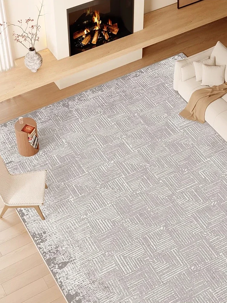 Cream Striped Carpet Light Grey Line Decorative Rugs Living Room Luxurious Carpets Large Size Bedroom Non-Slip Washable Rug 양탄자