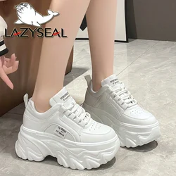 Kobiety 8cm Chunky Heel platforma buty na koturnie zasznurować klasyczne damskie Sneaker Solid Color białe buty na co dzień oddychające buty studenckie