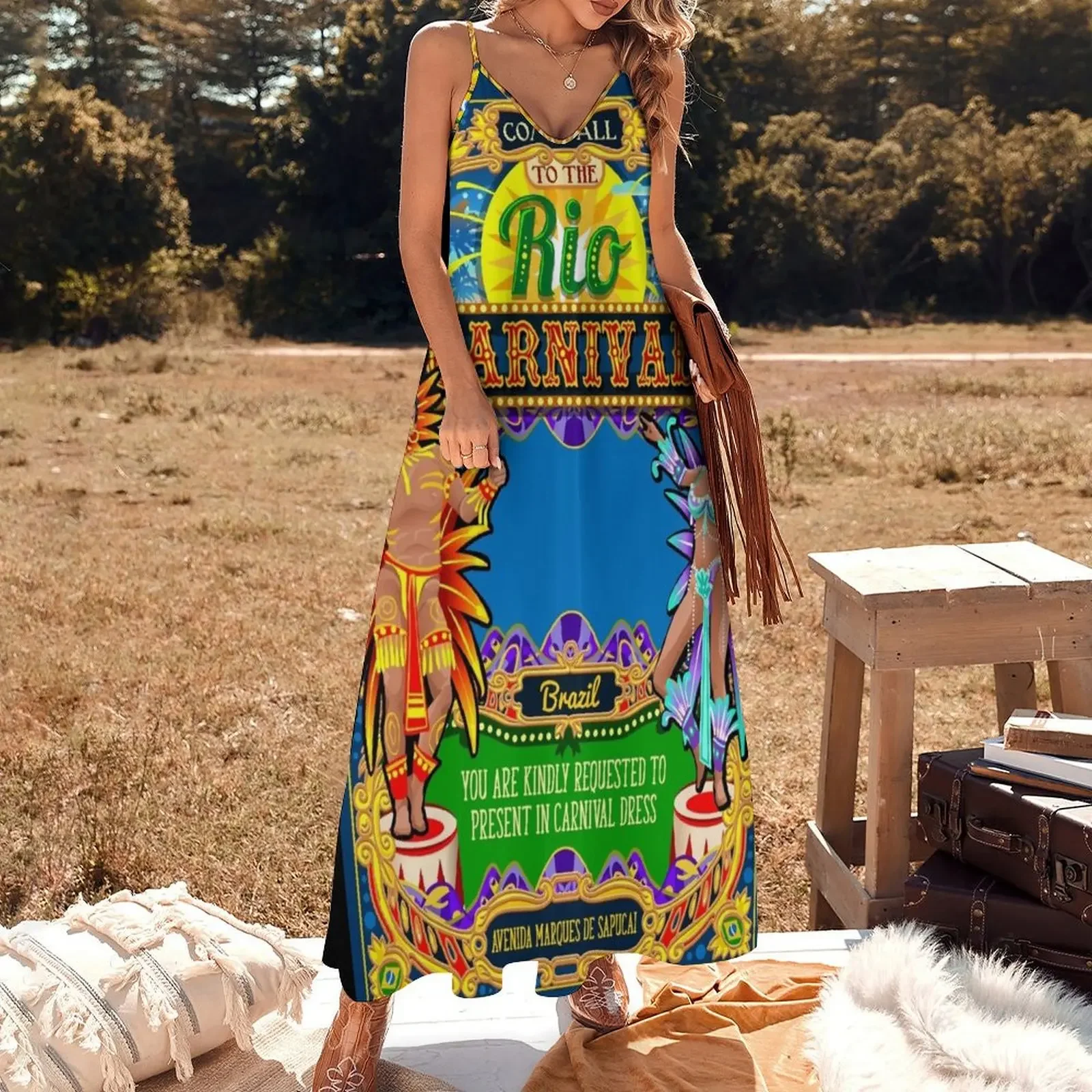 Rio Carnival Poster Frame Brazil Carnaval Mask Show Parade Sleeveless Dress Summer skirt Dress for girls women's evening dresses