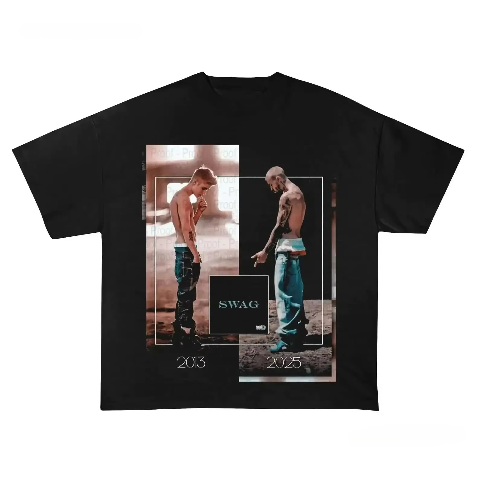2026 Men Women Black Hip Hop Streetwear T Shirt Double Sided Bold Letter Graphic Short Sleeve Cotton Loose Casual Tops