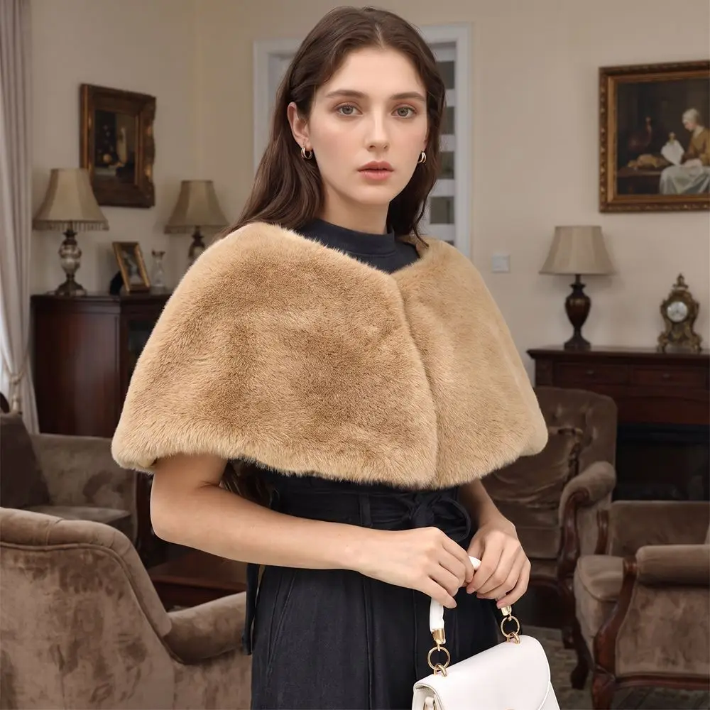 Trendy Faux Rabbit Fur Imitation Mink Fur Scarf Thicken Long Winter Cape Korean Style Neck Warmer Plush Scarf Wedding Dress