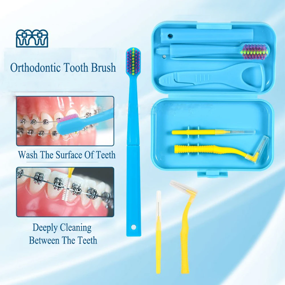 Oral Orthodontic Toothbrush Set With Interdental Brush Toothbrush Tongue Scraper Aligner Chew Relief Wax Braces Remove Hook image 3