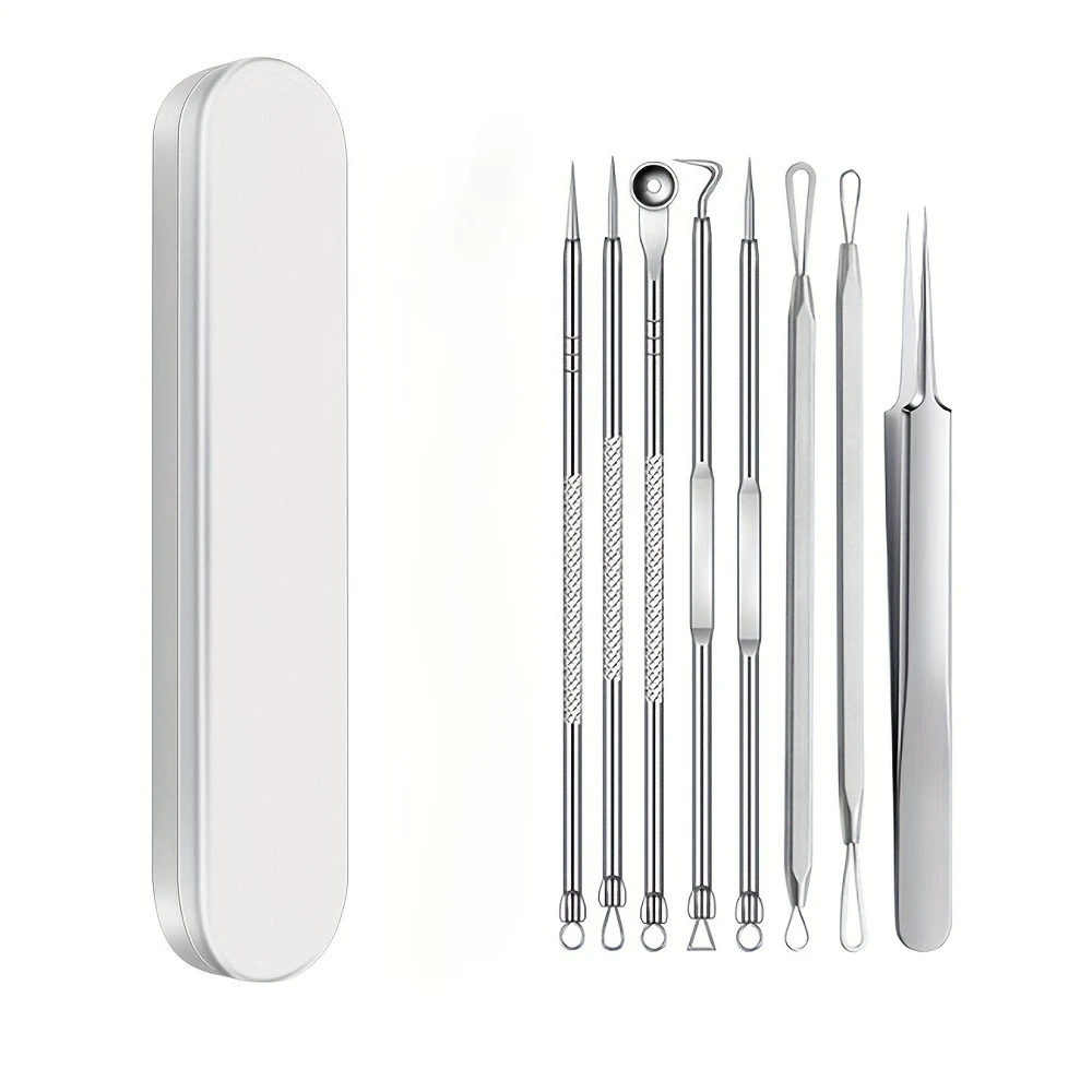 مجموعة أدوات إزالة الرؤوس السوداء مكونة من 8 قطع، مجموعة أدوات استخلاص البثور وحب الشباب من الفولاذ المقاوم للصدأ، هدية مثالية لعشاق العناية بالبشرة