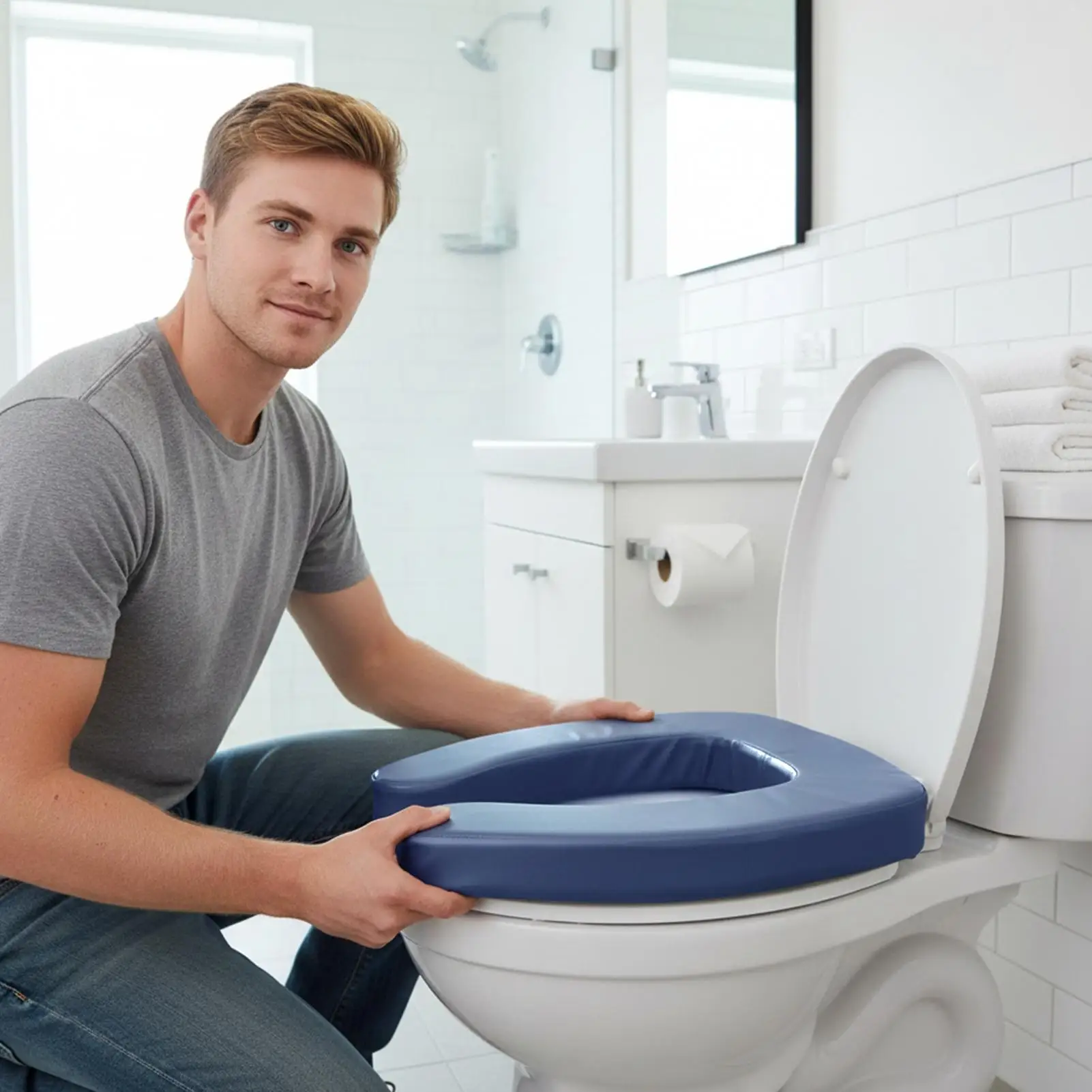 Raised Toilet Seat Ergonomic Portable Assistance Non-slip Padded Seat Toilet Lift Assist for Elderly Disabled Pregnant Home