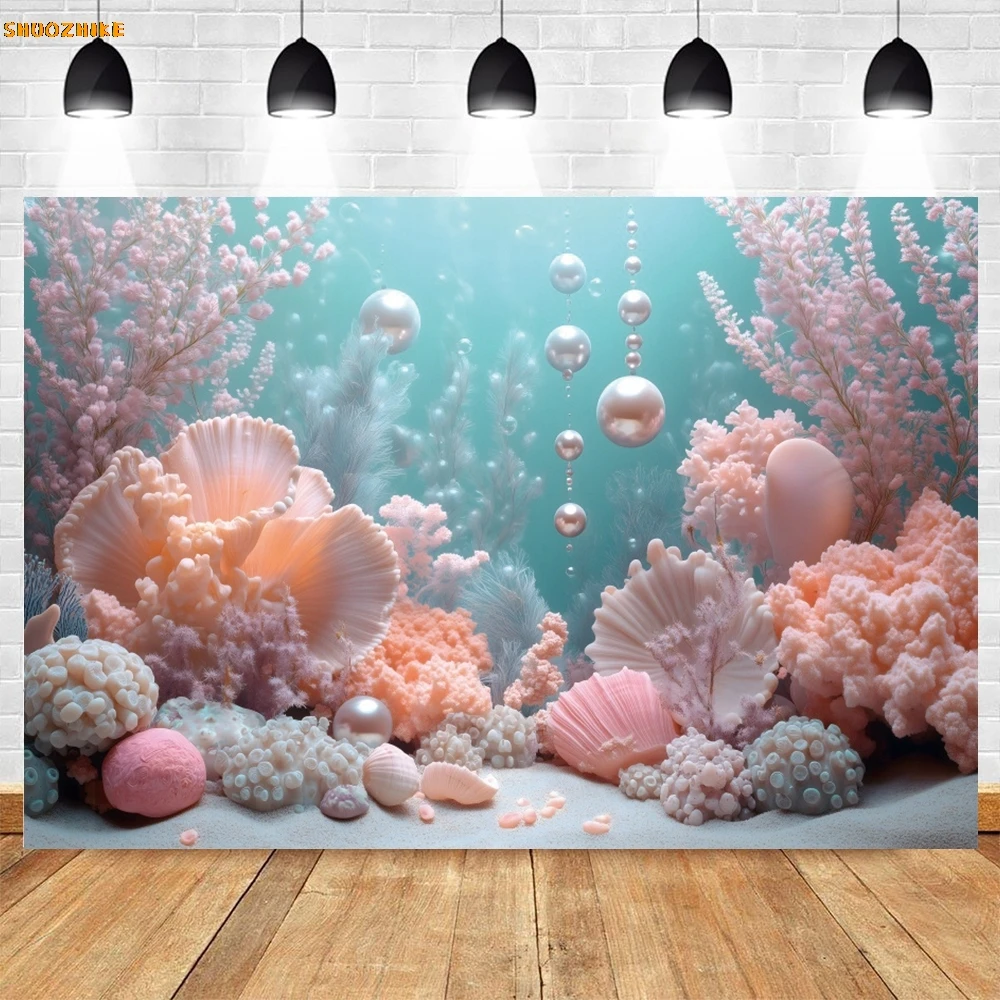Unterwasser Welt Thema Hintergrund Shell Perle Korallen Meerjungfrau Party Kinder Geburtstag Fotografie Hintergrund Dekor Foto Studio Liefert