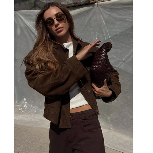 Imagen 2 del producto Chaquetas de otoño para mujer, chaquetas cálidas holgadas elegantes con bolsillos grandes a la moda, abrigos elegantes de calle para estudiantes jóvenes, novedad de 2025