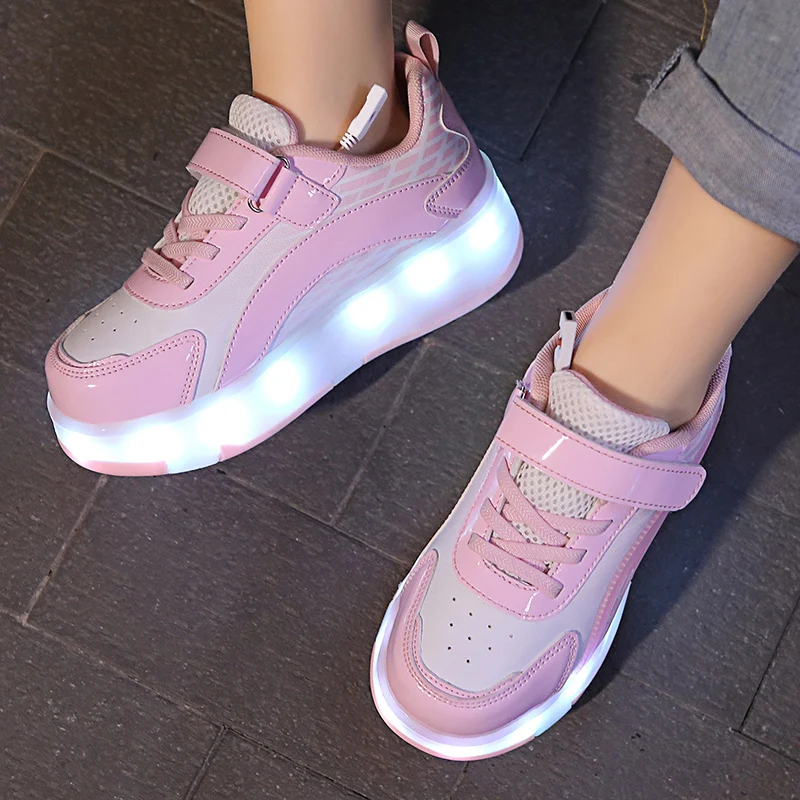 

Двухколесные невидимые роликовые кроссовки для девочек: спортивные коньки с подсветкой, детские роликовые туфли со скрытыми колесами