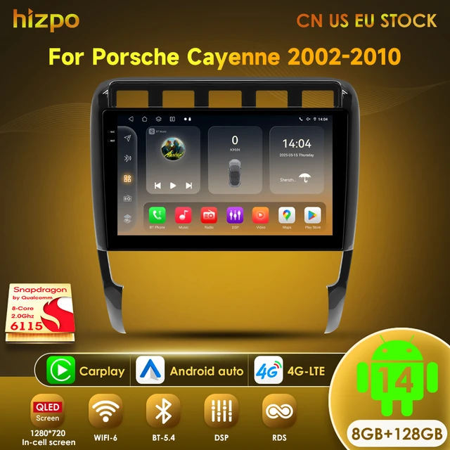 Radio samochodowe Hizpo z Androidem 14 do Porsche Cayenne 1 2002-2010, odtwarzacz multimedialny wideo 2din, nawigacja 4G, Carplay, jednostka główna bez DVD