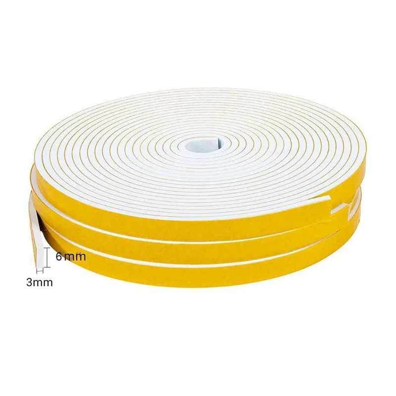 【Perfect-Gift!】Self Adhesive Foam Tape Door Window Seal Door Draught Excluder Weatherstripping, 6Mm Wide X 3Mm Thick 12 Pcs Each