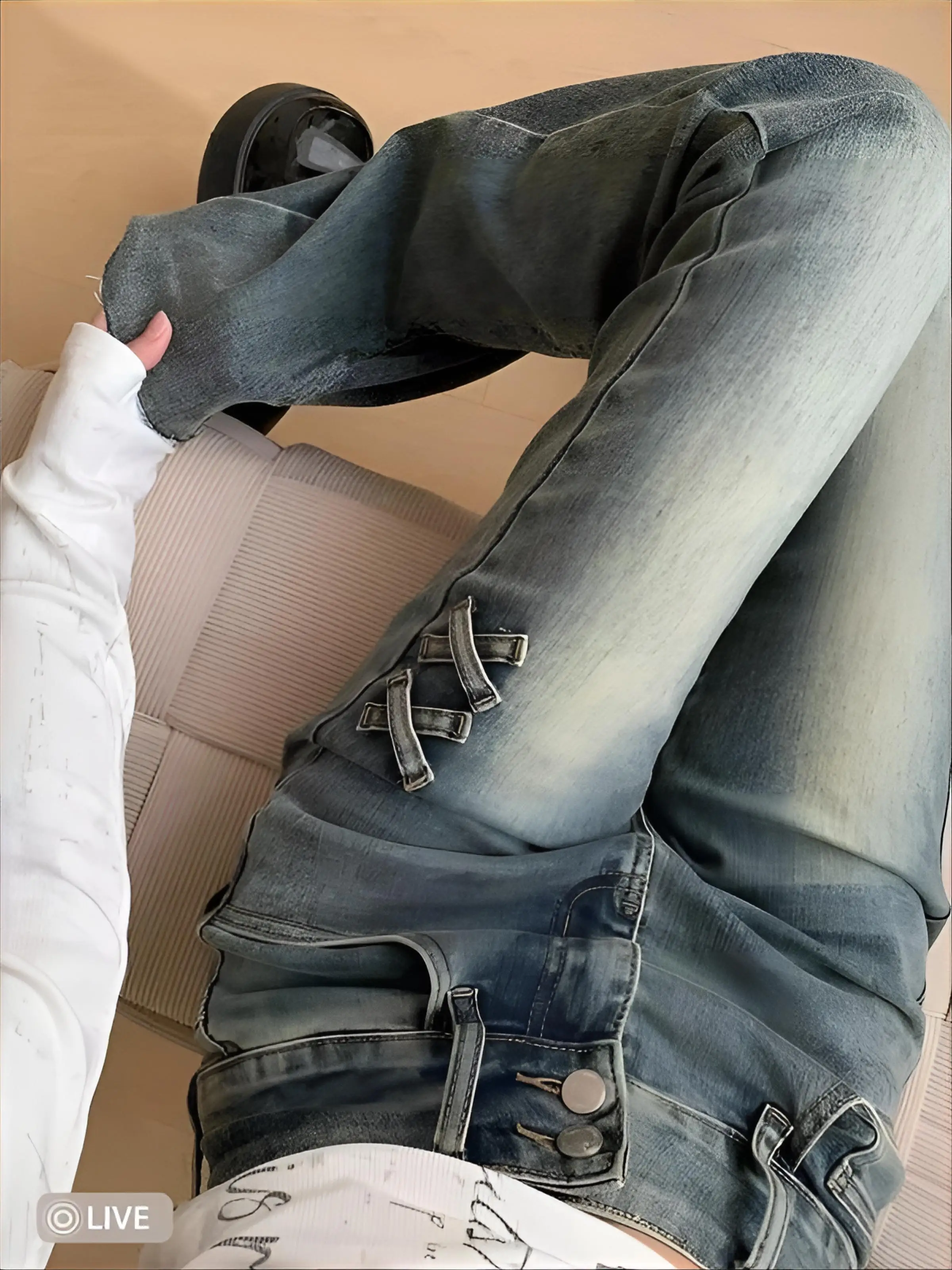 Bootcut Jeans Y2K Plus Size Dames Patchwork Boyfriend Skater Gothic Origineel Perfect Lang Haremstijl Licht trekkoord Comfortabel Ins