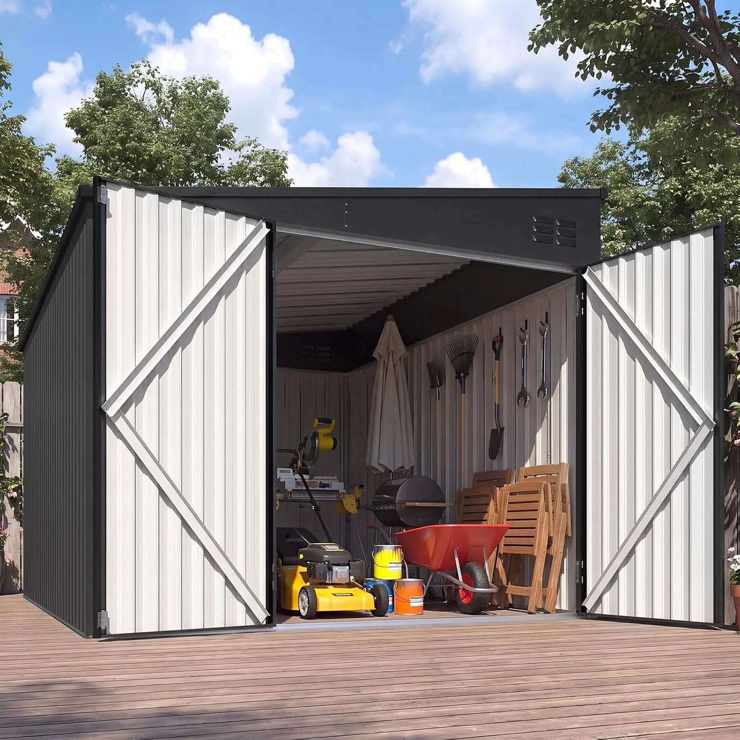 Large Outdoor Lean to Storage Shed 8'x10' Metal Wall Side Bike Garden Cabinet Backyard Patio Dark Grey, Customized