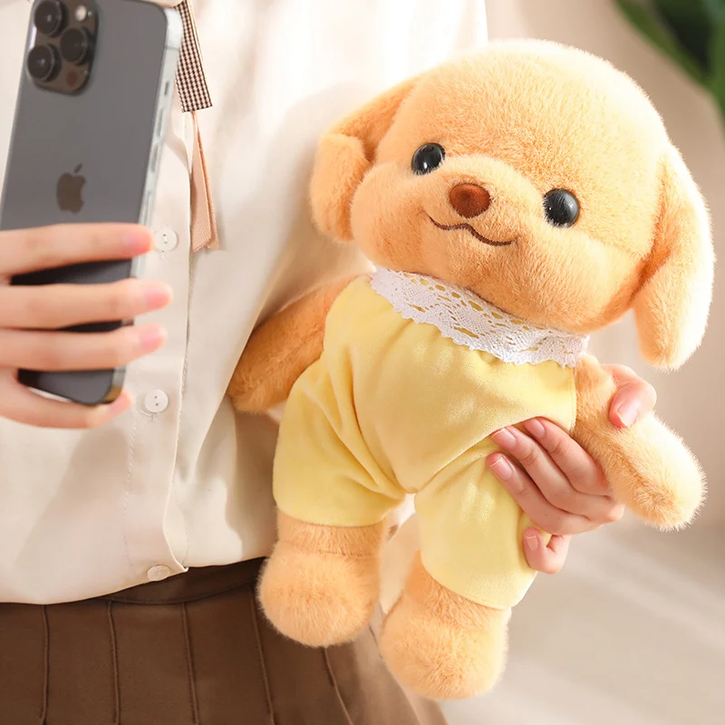 

25~40cm Yellow Dressed Standing Poodle Cartoon Animal Doll Stuffed Puppy Dog Butter Color Plushie Appeasing Sleeping Gift