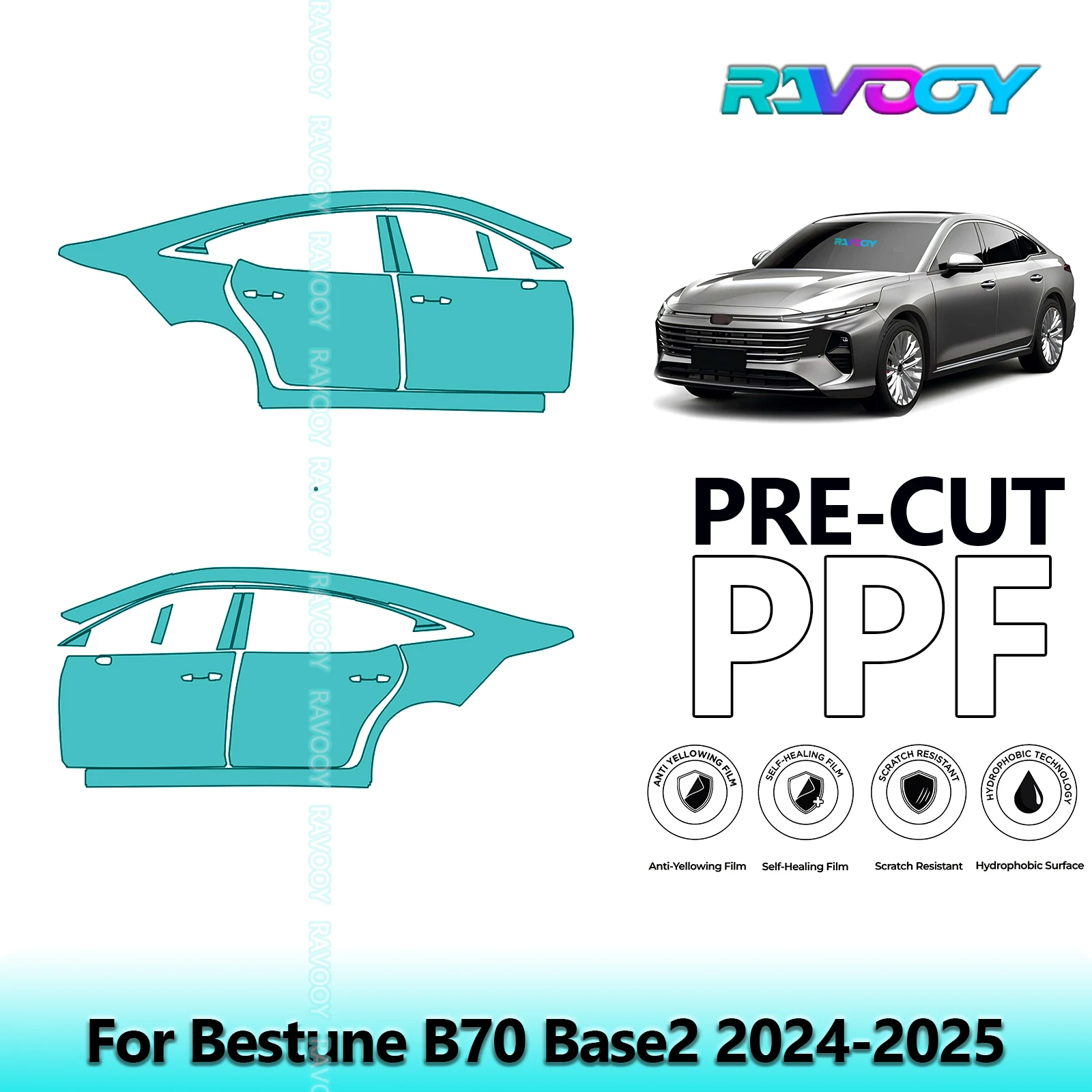 

For Bestune B70 Base2 2024-2025 8.5mil Clear Matte Pre-Cut PPF Door & A/B Pillar Kit TPU Paint Protection Film Set