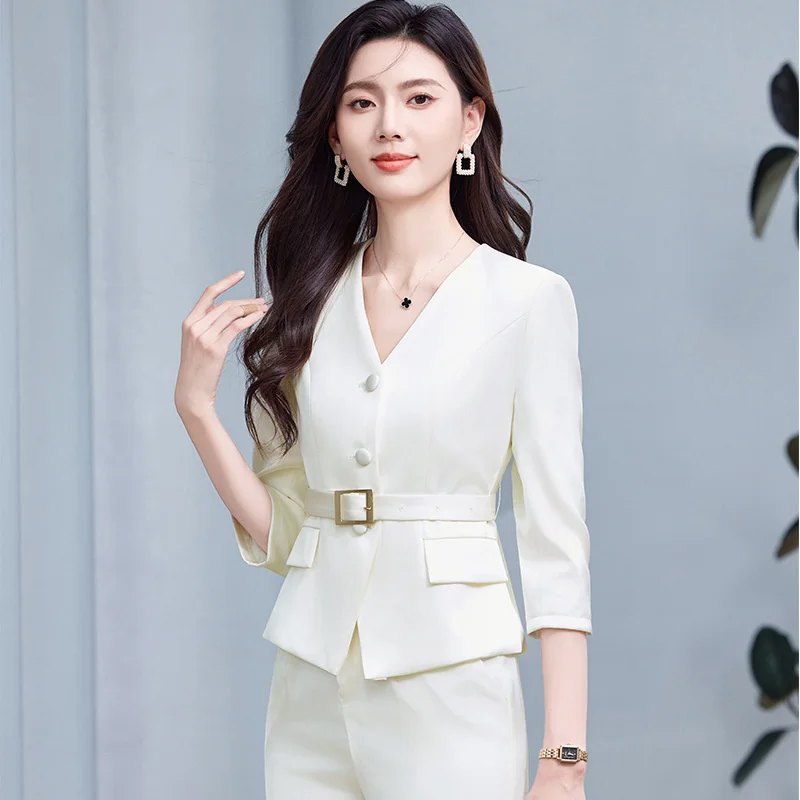 Spring Summer New Professional Suit for Beauty Salon Hotel Restaurant Front Desk Workwear High-end Elegant Set Workwear for Wome