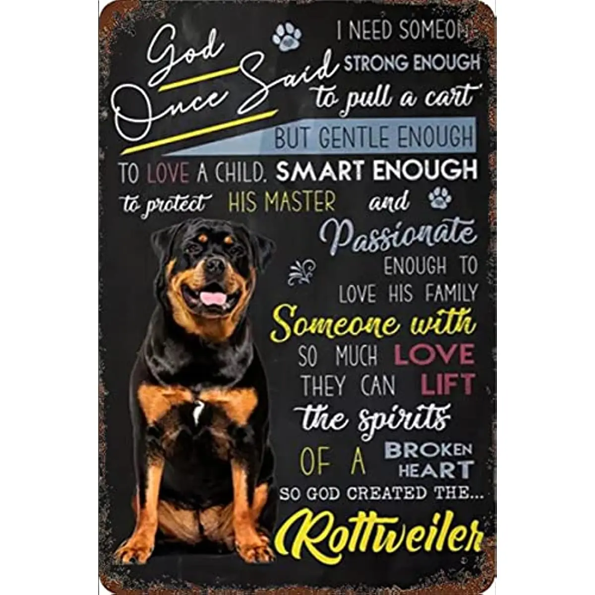 Vintage God Once Said Rottweiler Dog Retro Tin Sign Wall Decor Gift for Man Cave Home Gate Garden Bars Cafes Office Store Club