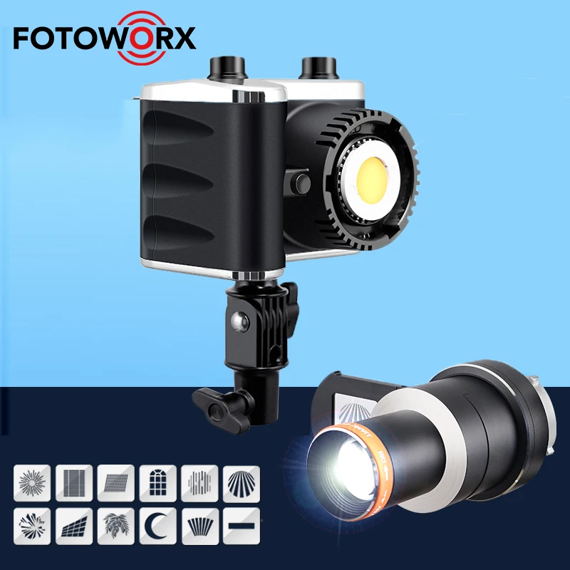 FOTOWORX 100W COB Video Light with Studio Camera Lens Projection Gobos Kit for studio shooting videography