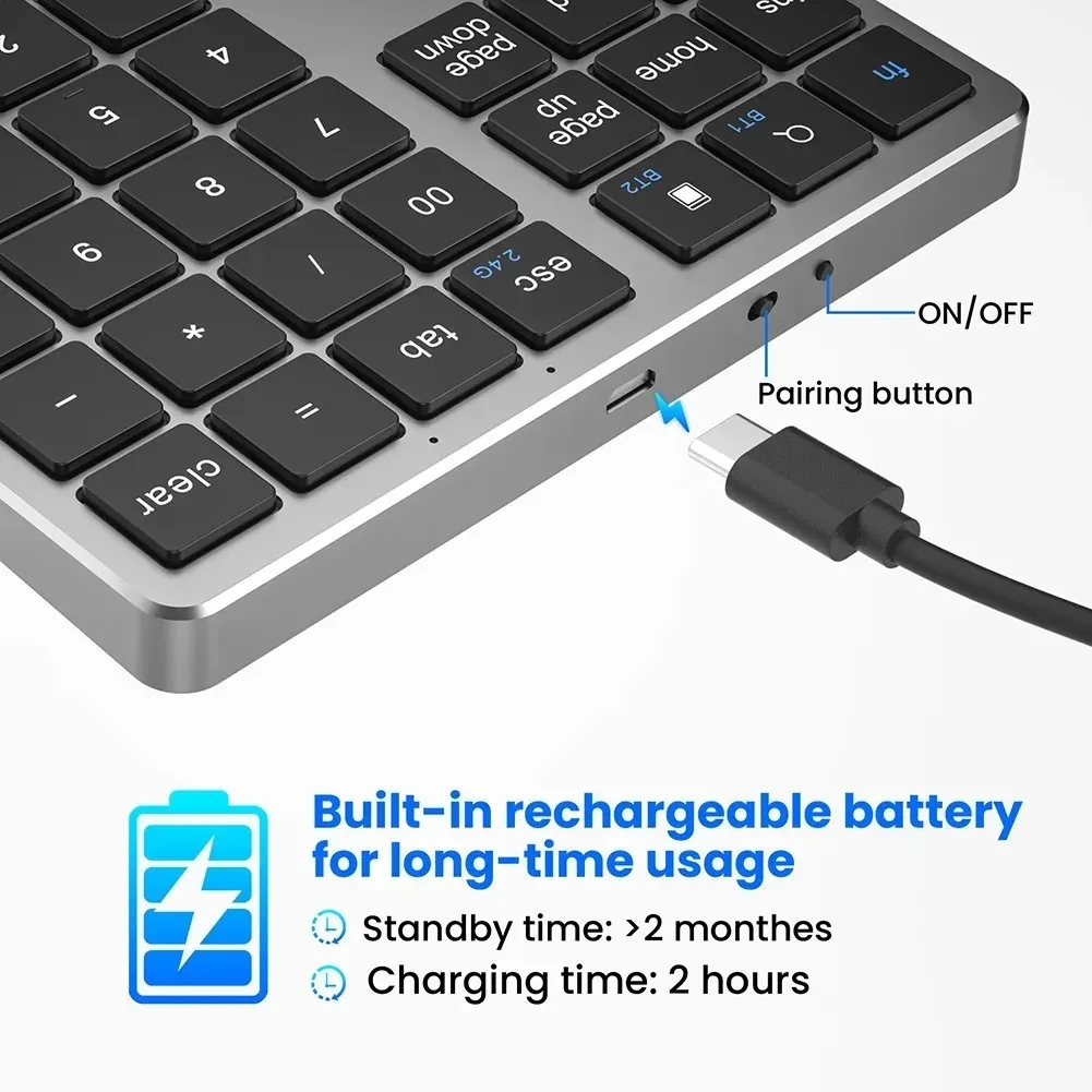 ミニデジタルキーボード 2.4 グラムワイヤレステンキー Bluetooth キーパッド充電式 35 キーテンキーキーボード Android ウィンドウ PC 用,Mini Digital Keyboard 2.4G Wireless Numeric Keyboard Bluetooth Keypad Rechargeable 35 Keys Numpad Keyboard for Android Window PC