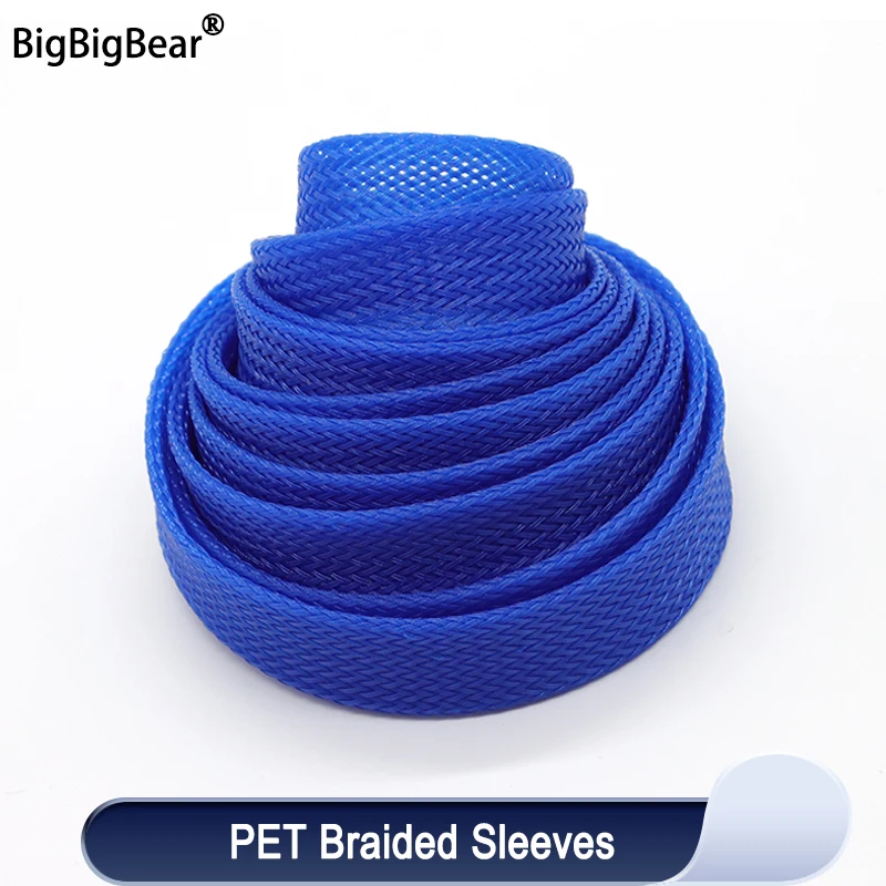 1~50m PET Braid Sleeves Blue 2/4/6/8/10/12/14/16/20/25/30/35/40/50/60mm High Density Snake Skin Wrap Sheath For Electric Cables