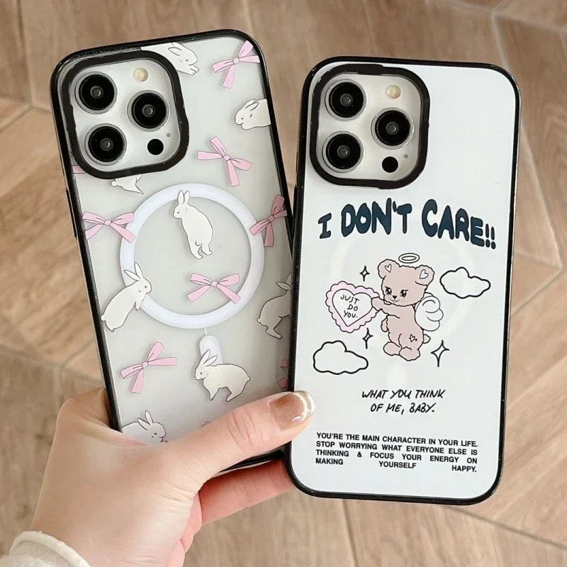 

Cute Angel Bear Bow Rabbit MagSafe Upgrade Acrylic Phone Case Cover for IPhone 11 12 13 14 15 16 Pro Max Case for IPhone 16 Pro