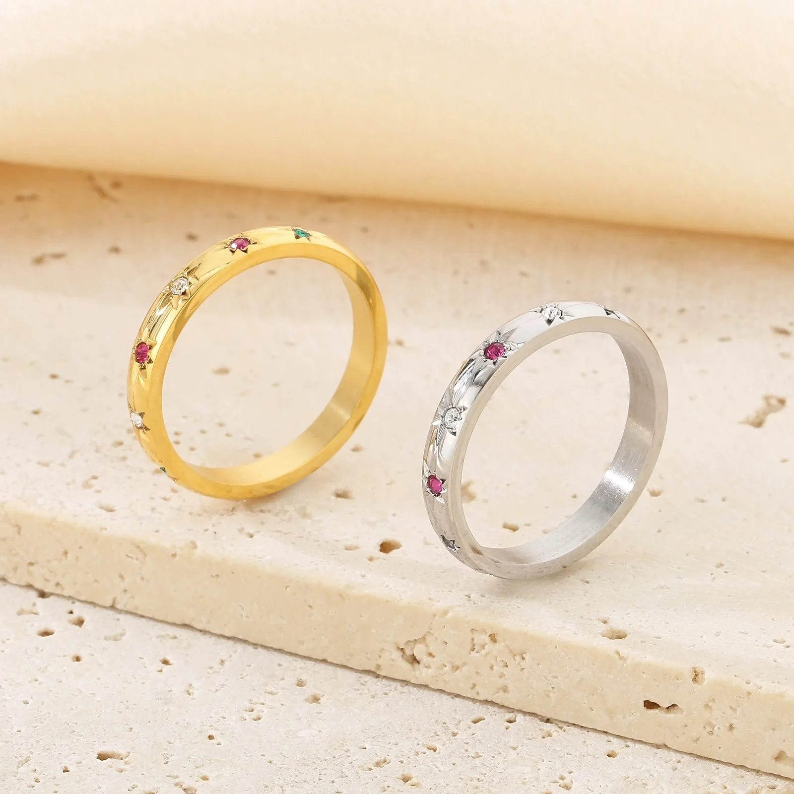 Kalen Stainless Steel Chunky Ring for Women Girl Trendy Geometric Circle Stack Gold Plated Ring Minimalist Party Wedding Jewelry