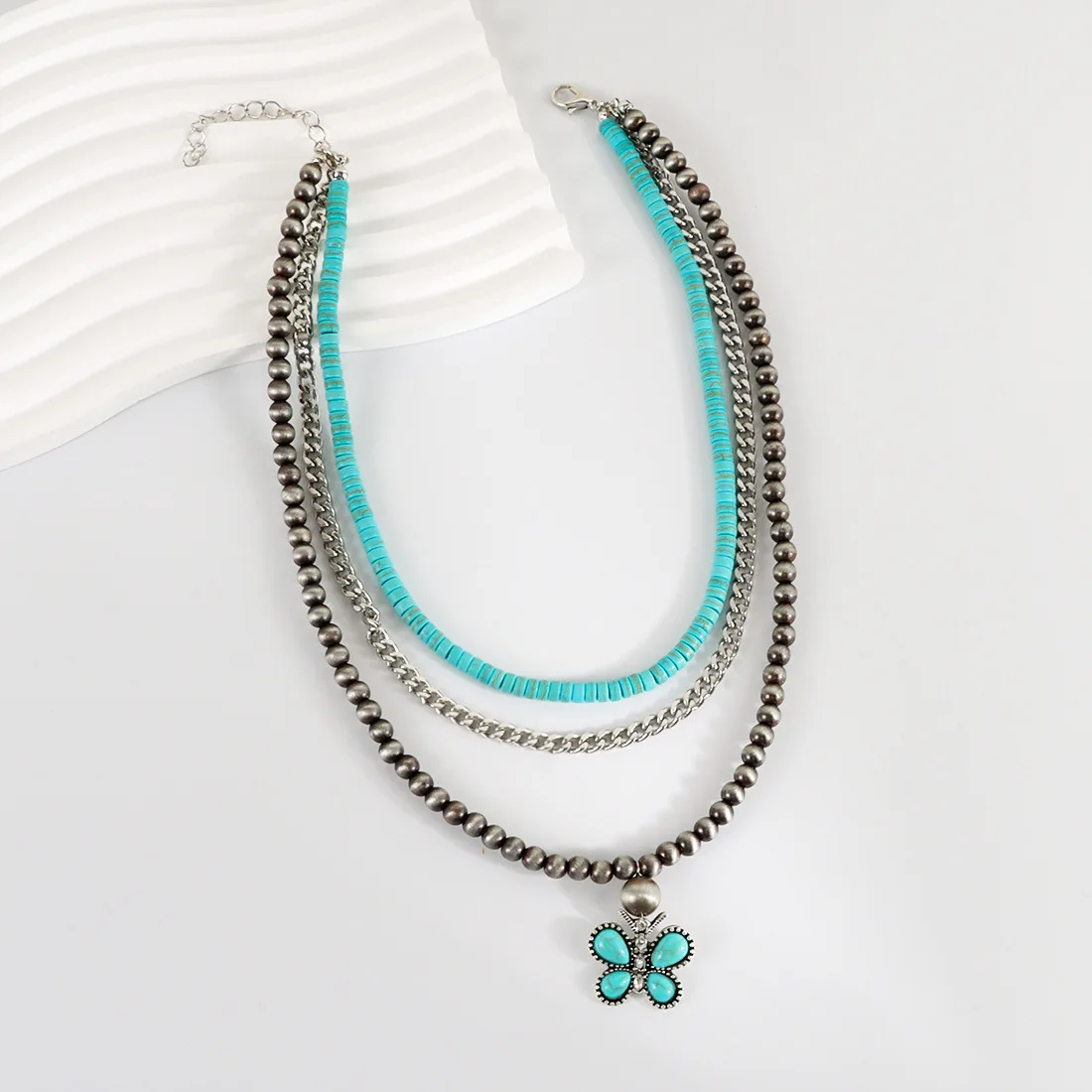 DIY accessories Cross-border jewelry, western denim ethnic style turquoise butterfly multi-layer necklace female NK24260