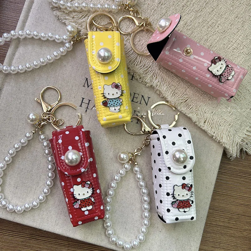 

Plaid Hello Kitty Lipstick Bag Pendant Cat Key Case Headphone Storage Bag Keychain