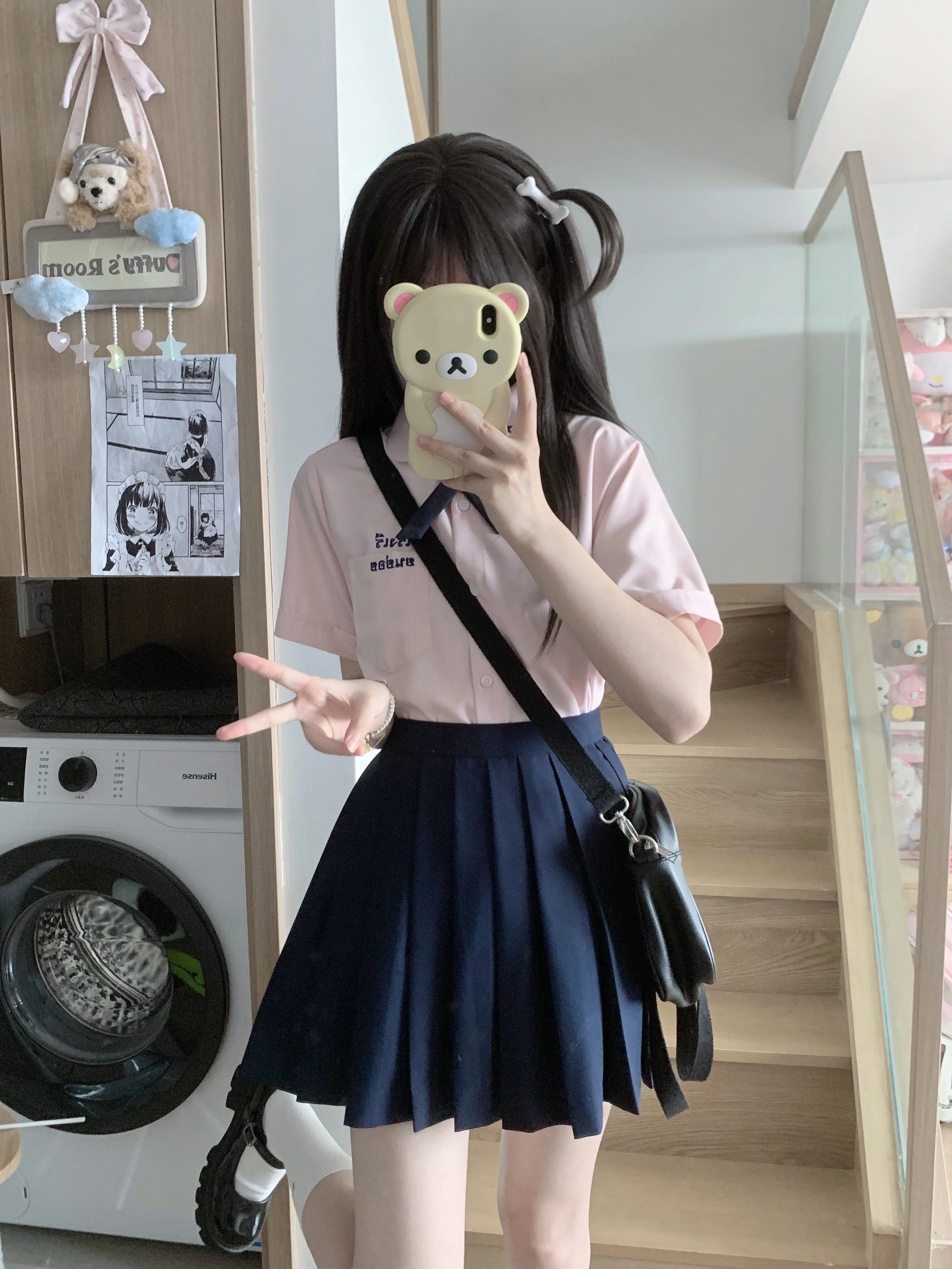 

Cherry Blossom JK School Uniform Short Sleeve Shirt Women's Style Sweet Loose Fit Collar Top Thai Style Academic Feel