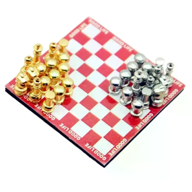 1 ensemble de décoration de scène 1:12 pour maison de poupée, Simulation Miniature, Mini jeu d'échecs magnétique, modèle de Table rouge pour accessoires de poupée