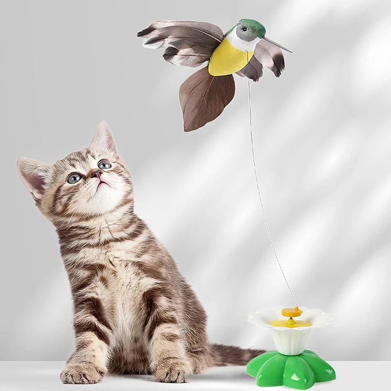 Juguete giratorio automático inteligente para gato, divertido juguete con pájaros voladores, mariposas y flores frescas, 1 piezas