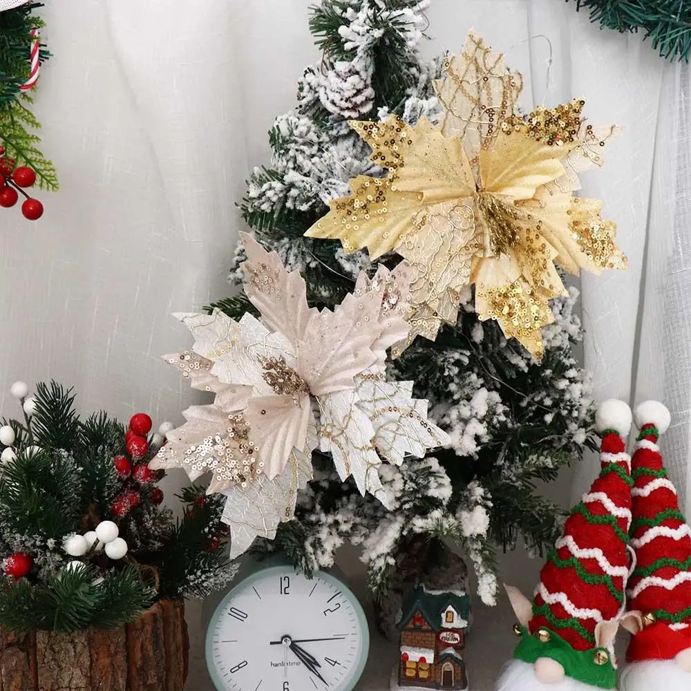 Handcraft 20cm Christmas Flowers Artificial Colorful Christmas Tree Pendant Creative Fake Flower New Year