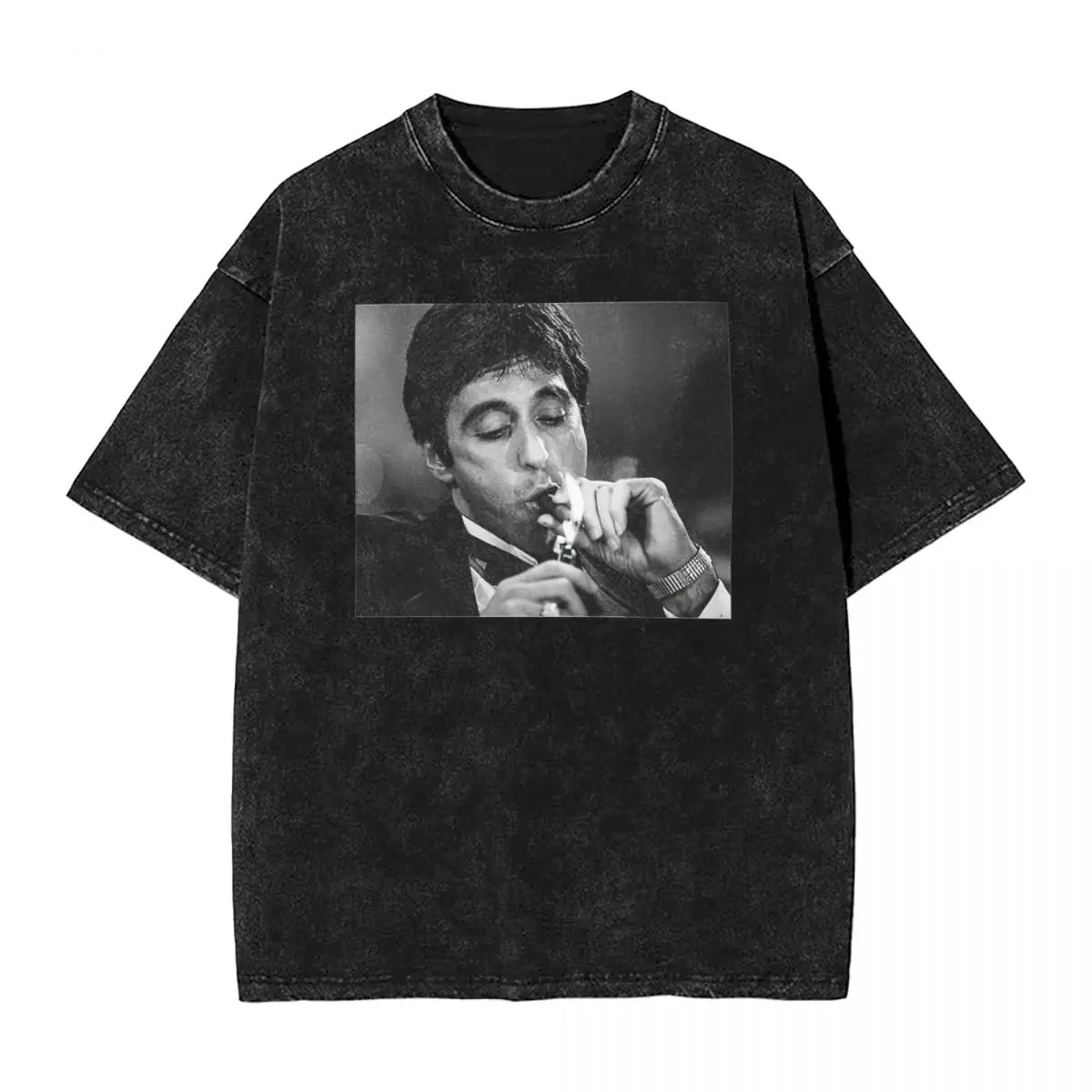 Movie Scarface Tony Montana Washed T Shirt Man Vintage Cotton T Shirts Summer Crewneck Hip Hop Tees Simple Oversize Tops