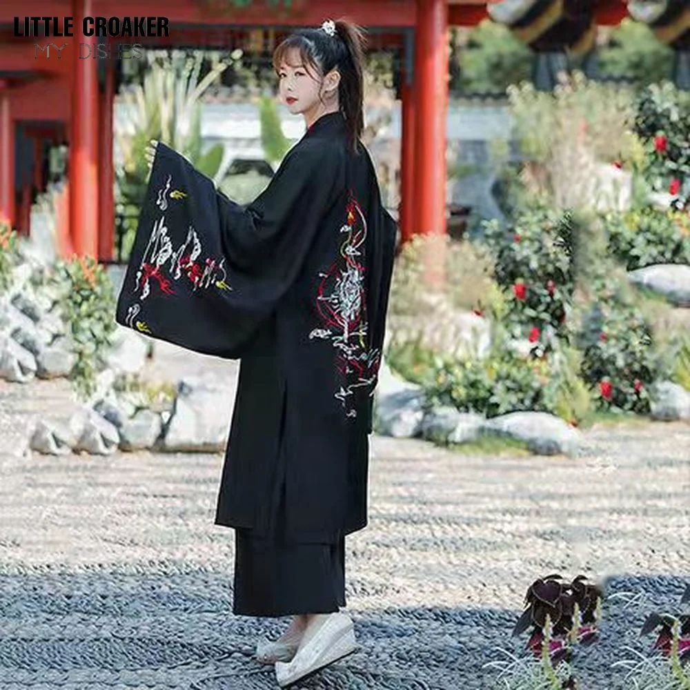 Hanfu Men&Women Chinese Traditional Embroidery Black Hanfu Adult Couples Halloween Cosplay Costume Fancy Dress Plus Size 4XL