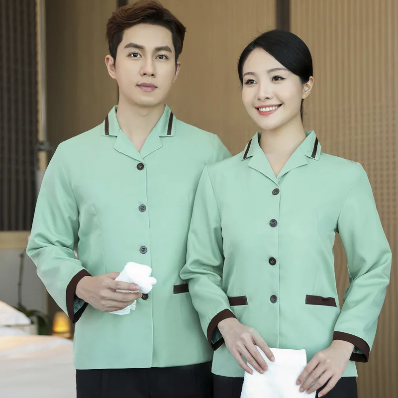 Wholesale Supply Cleaning Uniform Long Sleeve Suit Collar Hotel Restaurant Guest Room Attendant Workwear Property Staff Uniform