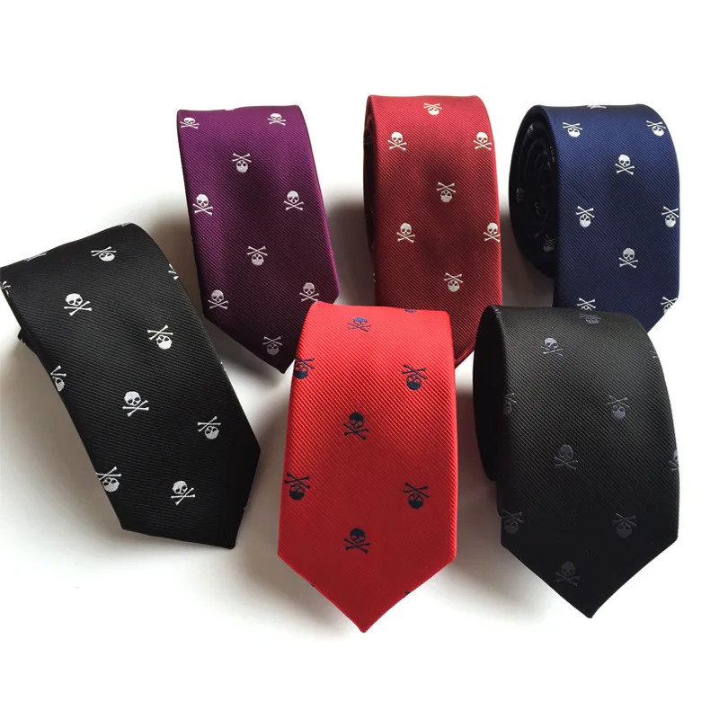 

Halloween Themed Neckties 6cm Narrow Version New Skull Head 1200 Needle Polyester Shirt Tie Gifts for Men