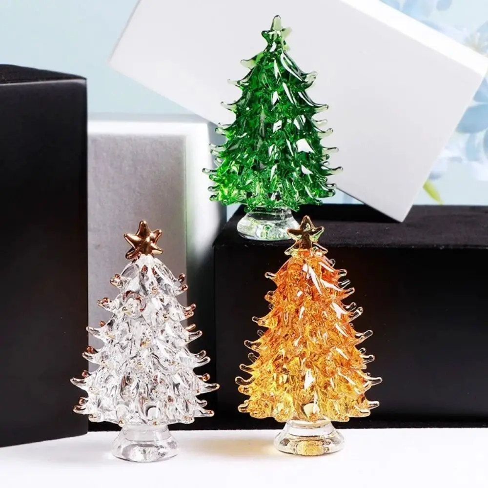 3D Kerstboom Kristal Boom Miniatuur Beeldjes Handgemaakte Glazen Presse-papier Standbeeld Collectible Creatieve Kamer Woondecoratie