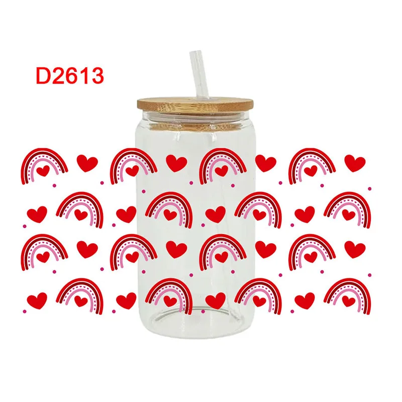 Valentine's Day Love Rainbow UV DTF Libbey Cup Wrap Iron On Transfer For Glass Stickers 16oz D2613