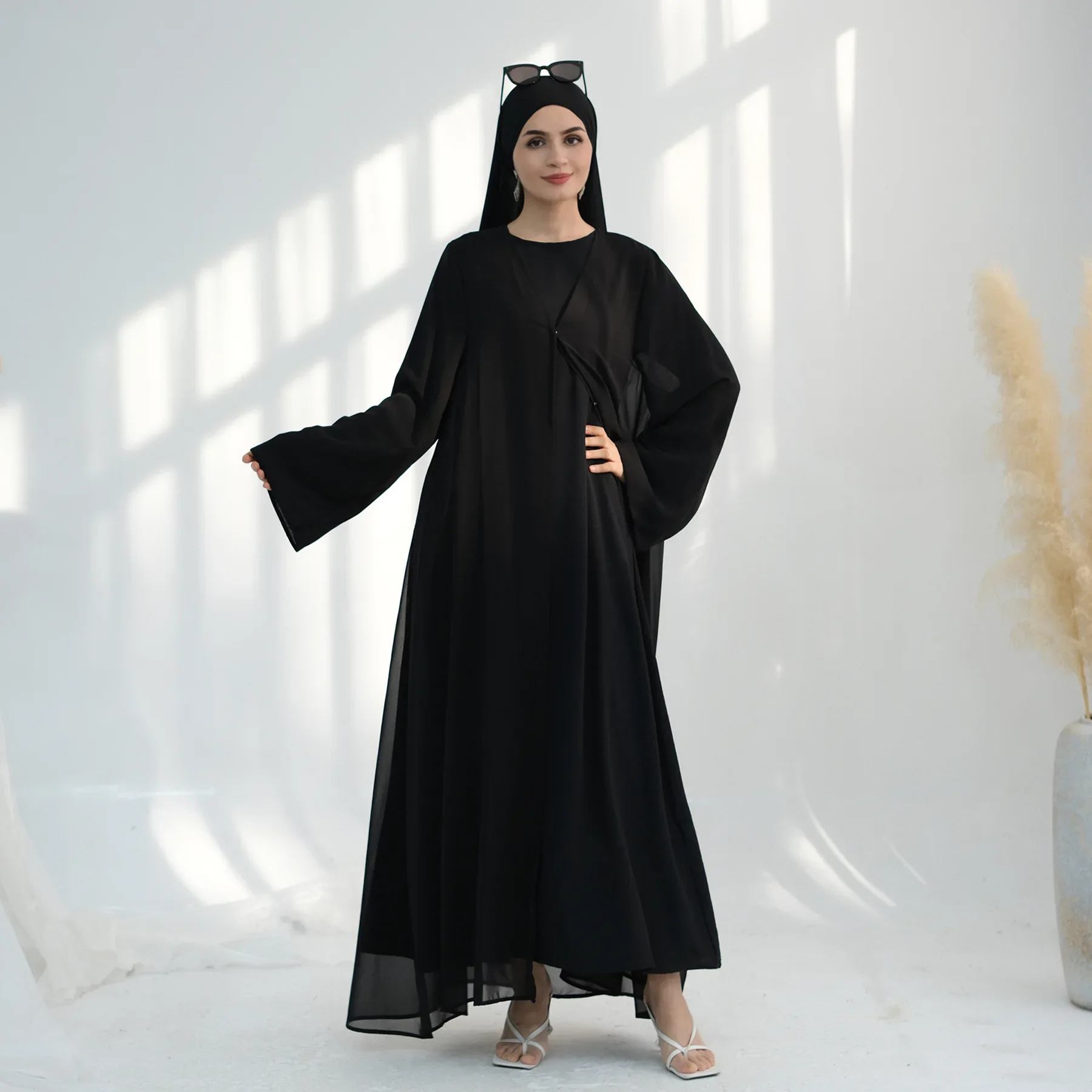 Dubai Donne Kimono Musulmano Aperto Abaya Sciarpa Caftano Turchia Cardigan Abito Lungo Set Islam Abbigliamento Robe Musulmane Femme Abiti