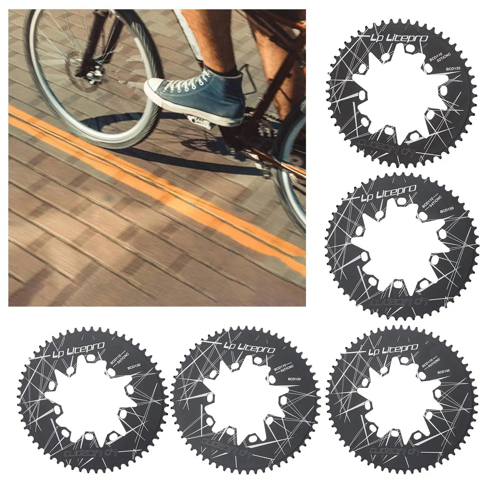 

110BCD 130BCD Chainring Round Chain Circle 52T 54 56T 58T 60 Sprocket