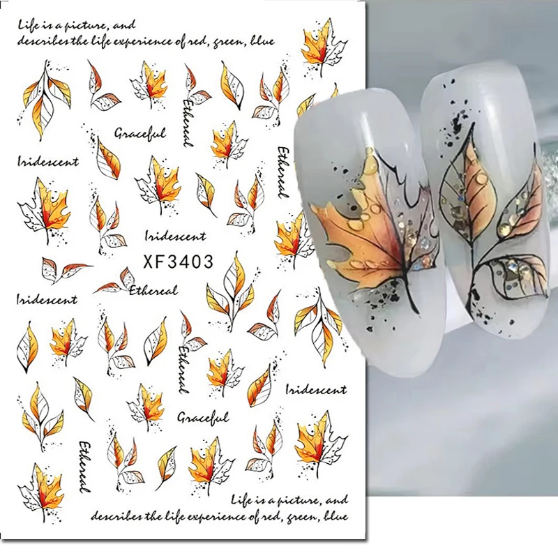 1pcs Autumn Red Gold Maples Leafs 3d Nail Stickers Nails Decals Nails Manicures DIY