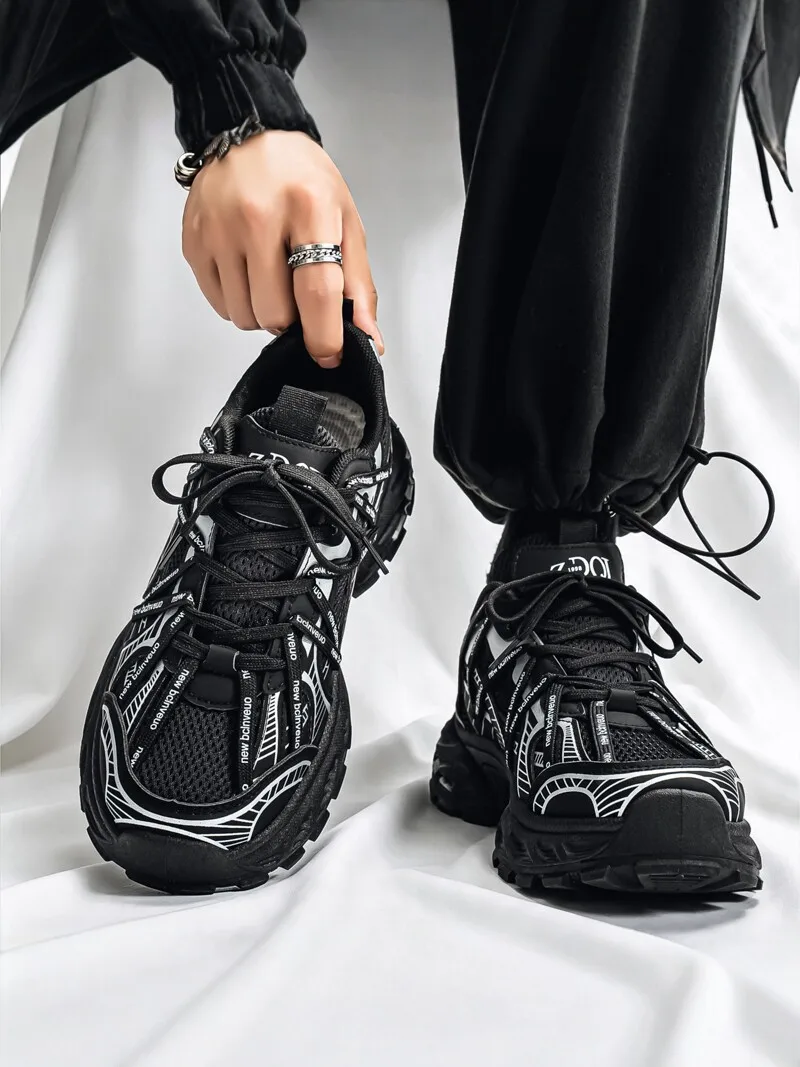 Men's Outdoor Casual Shoes Breathable Mesh Anti-slip Wear-resistant Shock-absorption Running Sports Shoes Tire Design Dad Shoes