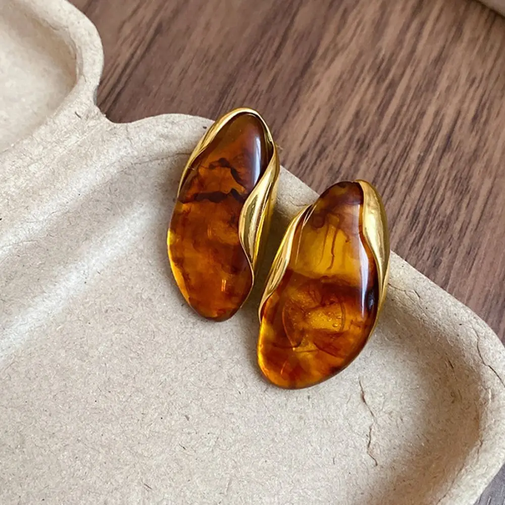 Stainless Steel Resin Amber Earrings Lightweight Hypoallergenic Chunky Hoop Earrings Translucent Drop Hoops Translucent