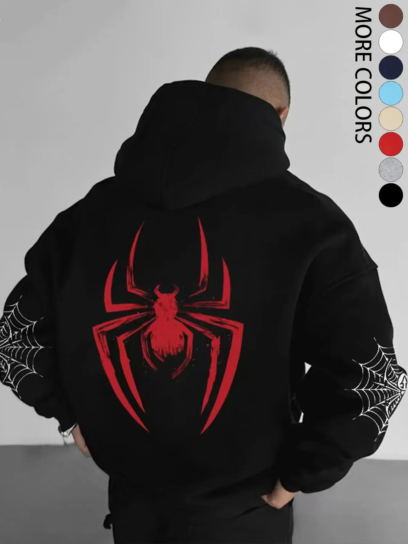 

Men's Fall Winter Hooded Sweatshirt Spider Print, Drawstring Kangaroo Pocket, Casual Street Fashion Comfortable Fabric